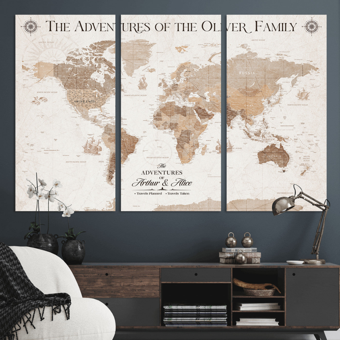 58395047-MGV-CV-36X24-Custom Push Pin World Map Wall Canvas Print – Personalized Travel Tracker with Pins – Framed Large Multi-Size Canvas for Home Office Decor