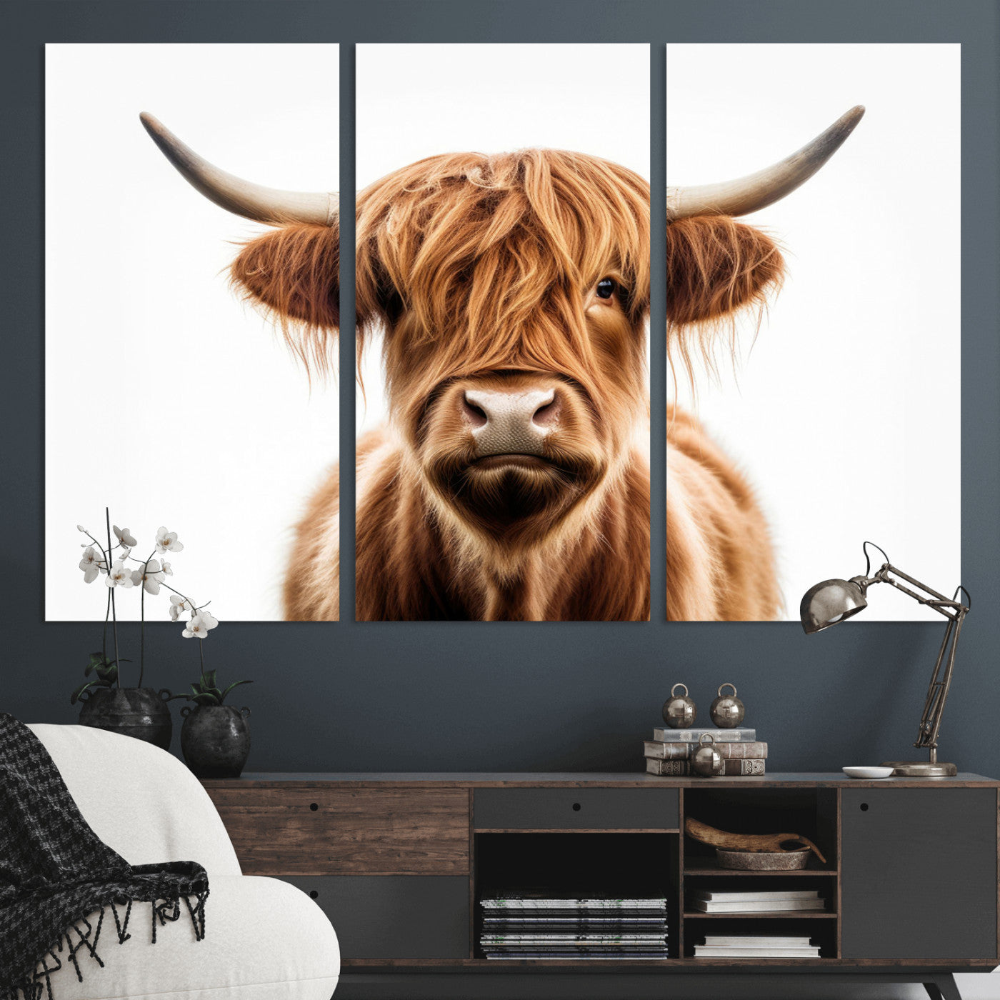 -Scottish Highland Cow Canvas Print, Framed Highland Cow Canvas Home Decor