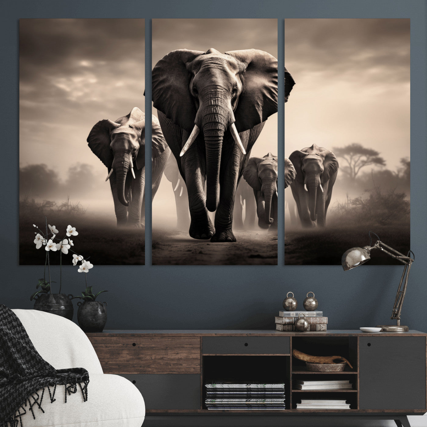 48598F10-MGV-CV-36X24-Elephant Family Wall Art Canvas Print, Framed Elephant Wall Art Home Decor