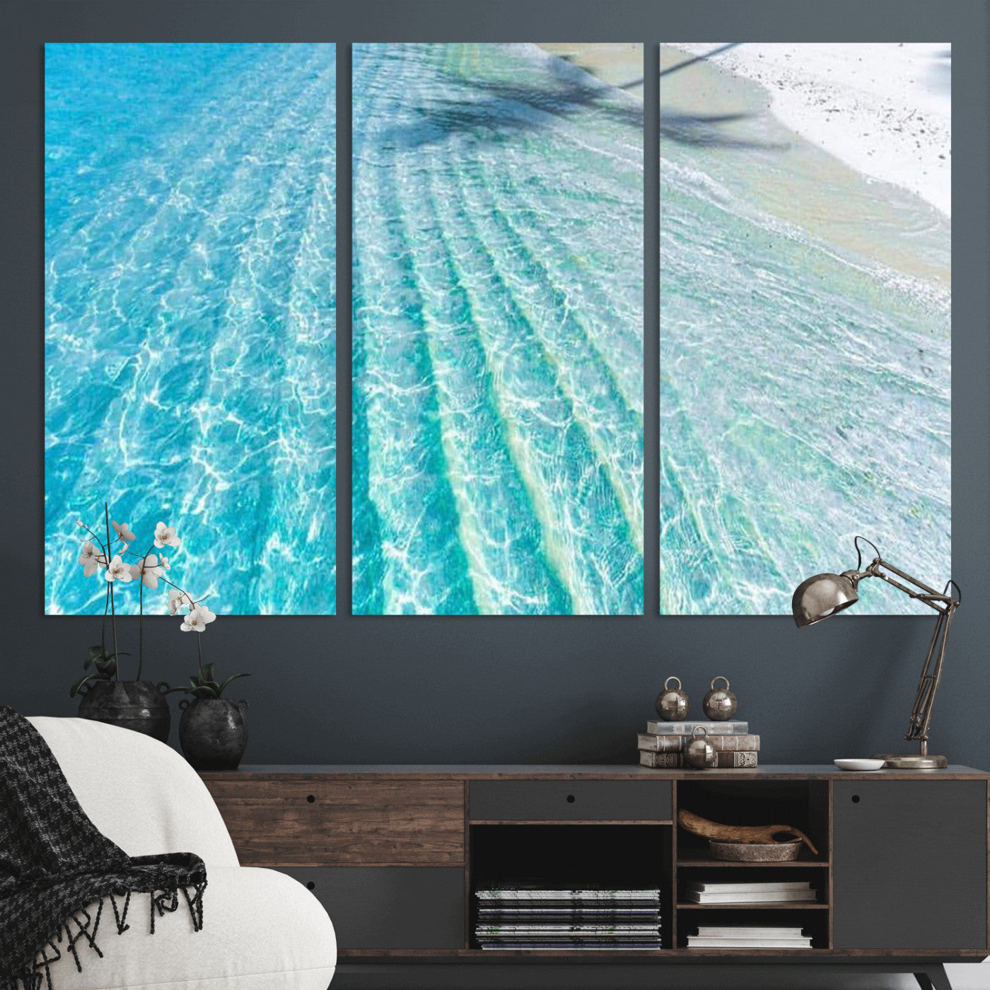 46233906-MGV-CV-36X24 - Serene Clear Blue Ocean Water Canvas Wall Art – Soft White Sand Shore Coastal Print for Home Decor, Relaxation, and Tranquil Vibes