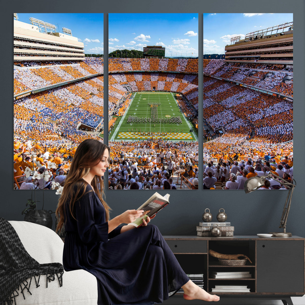 77097951-MGV-CV-36X24 - Tennessee Neyland Stadium Wall Art – Checkerboard Game Day Panoramic Canvas Print, College Football Decor for Home, Office, or Man Cave