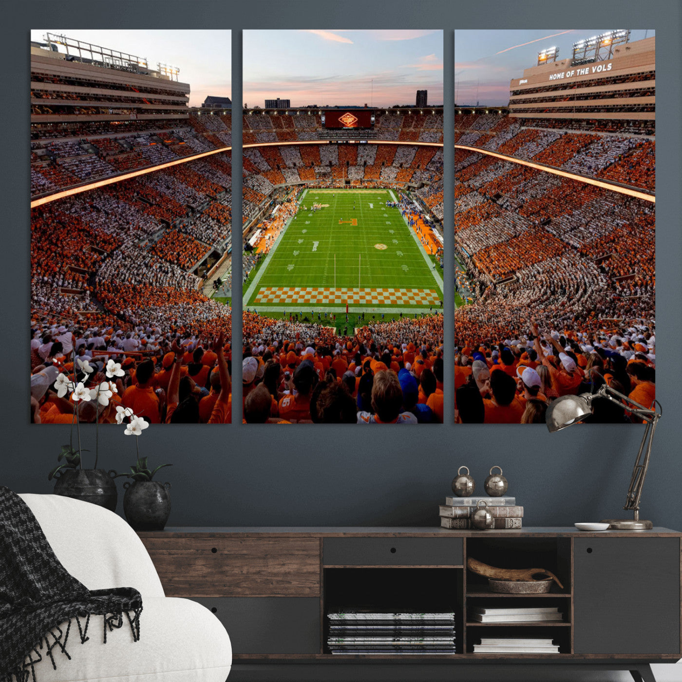 37160229-MGV-CV-48X32-3P-Tennessee Neyland Stadium Wall Art Print, Sports Arena Canvas Wall Art, Panoramic Stadium Canvas Print, Modern Athletic Field Art Printing