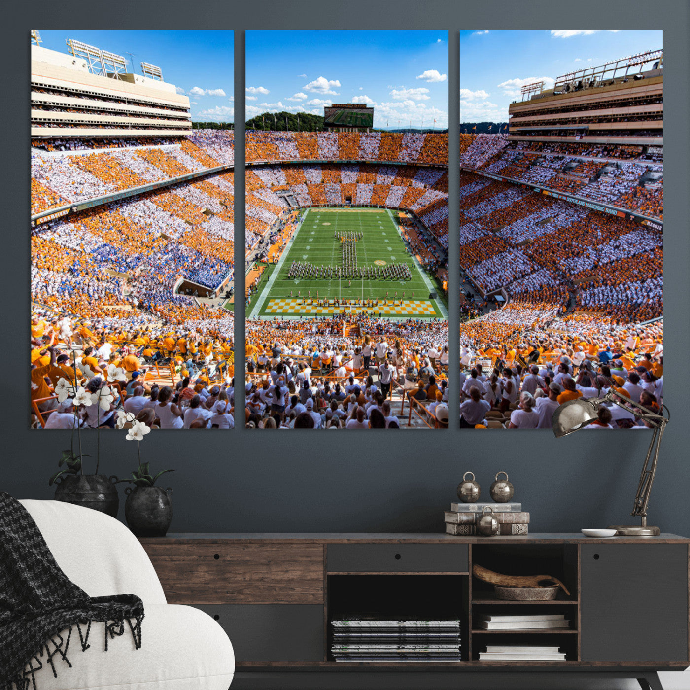 64238859-MGV-CV-48X32-3P-Tennessee Neyland Stadium Wall Art Print, Sports Arena Canvas Wall Art, Panoramic Stadium Canvas Print, Modern Athletic Field Art Printing