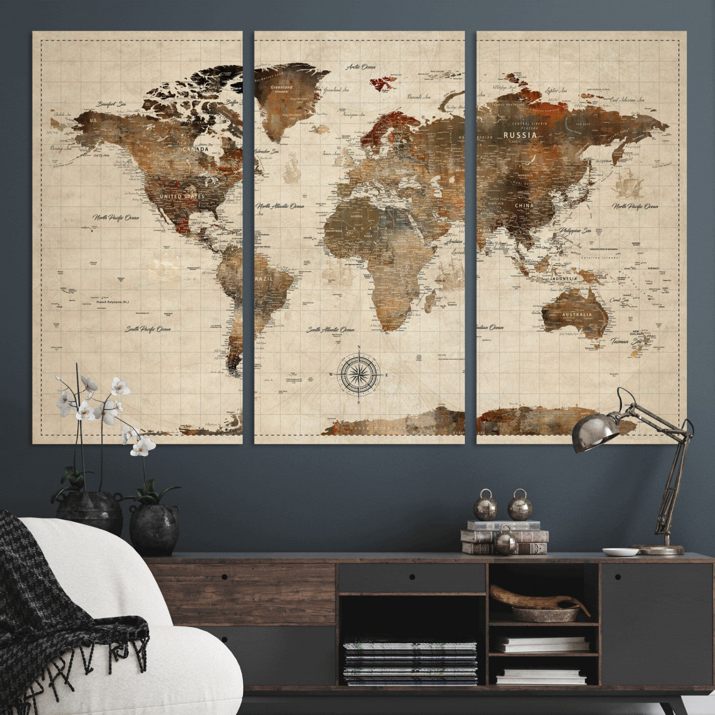 23610090-MGV-CV-36X24 - World Map Wall Art Canvas Print, Modern Decorative Framed Map Artwork Prints for Living Room, Office, Bedroom Wall Decor
