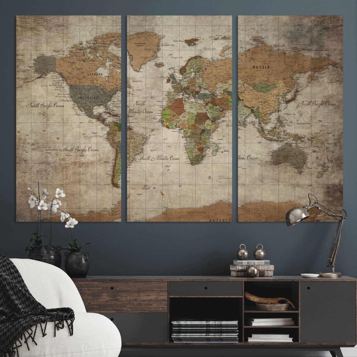 20356264-MGV-CV-36X24 - World Map Wall Art Canvas Print, Modern Decorative Framed Map Artwork Prints for Living Room, Office, Bedroom Wall Decor