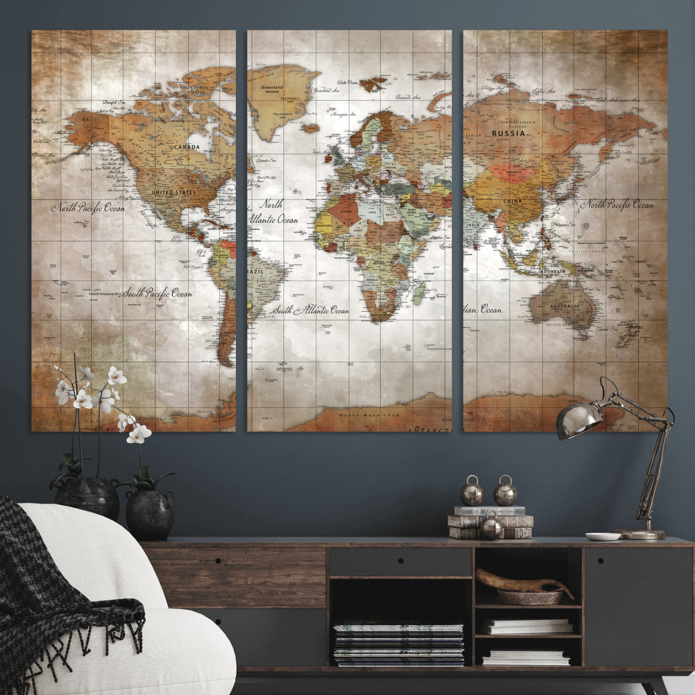 51643807-MGV-CV-36X24 - World Map Wall Art Canvas Print, Modern Decorative Framed Map Artwork Prints for Living Room, Office, Bedroom Wall Decor