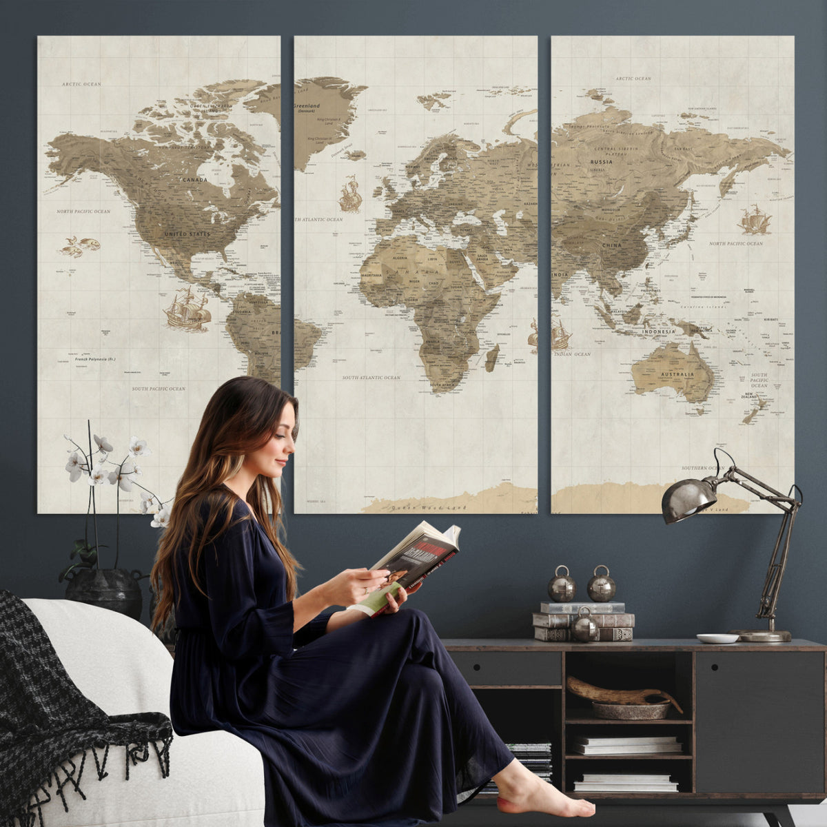 28283260-MGV-CV-36X24 - Detailed World Map Wall Art Canvas Print