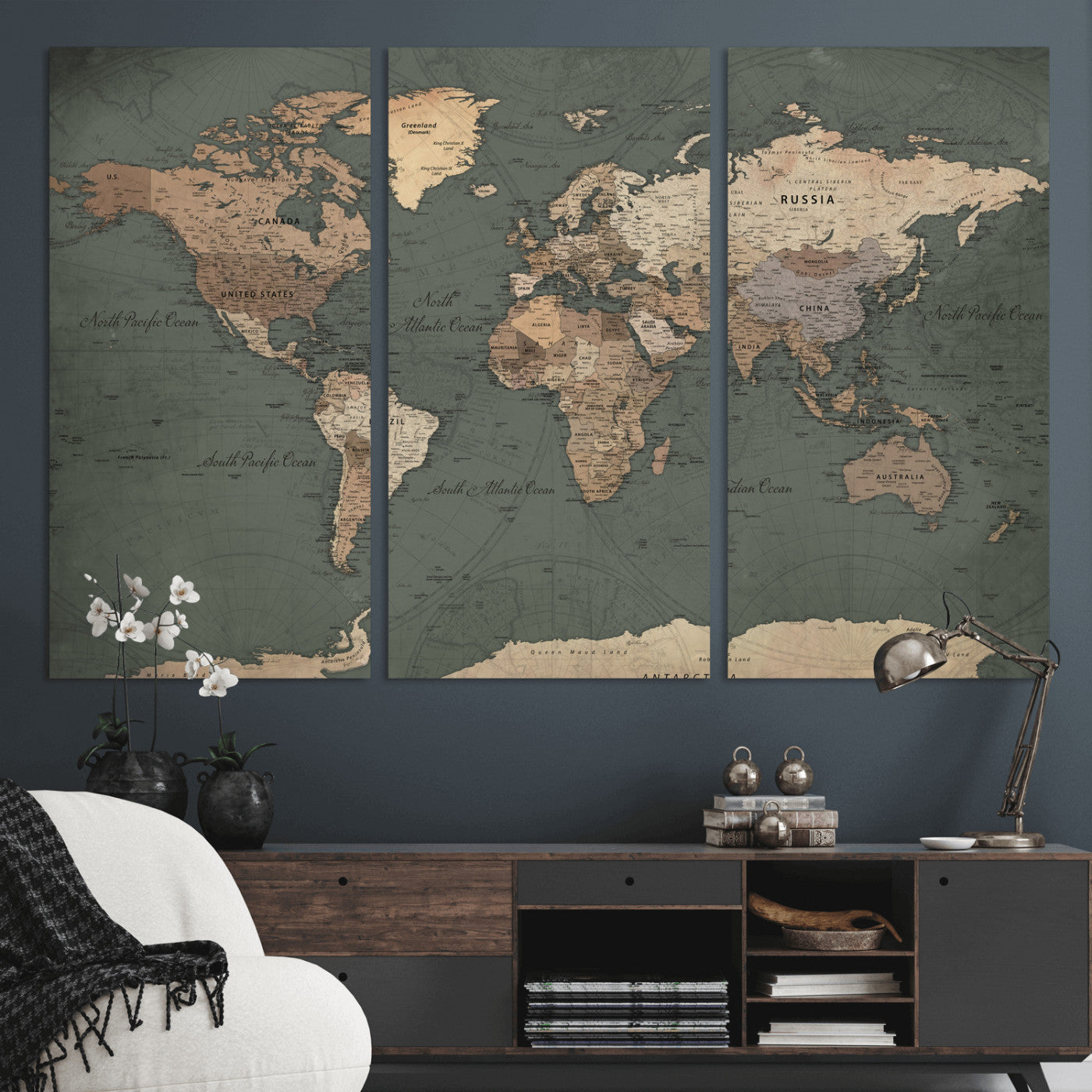 84619399-MGV-CV-36X24 - World Map Wall Art Canvas Print, Modern Decorative Framed Map Artwork Prints for Living Room, Office, Bedroom Wall Decor