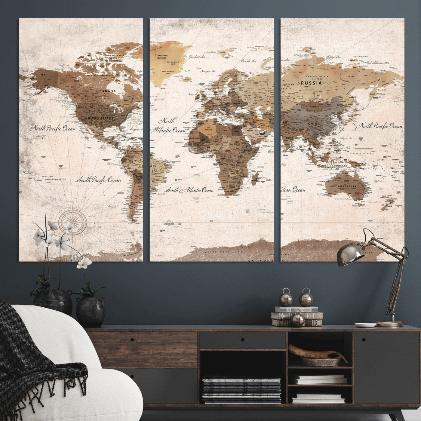 38923639-MGV-CV-36X24 - World Map Wall Art Canvas Print, Modern Decorative Framed Map Artwork Prints for Living Room, Office, Bedroom Wall Decor
