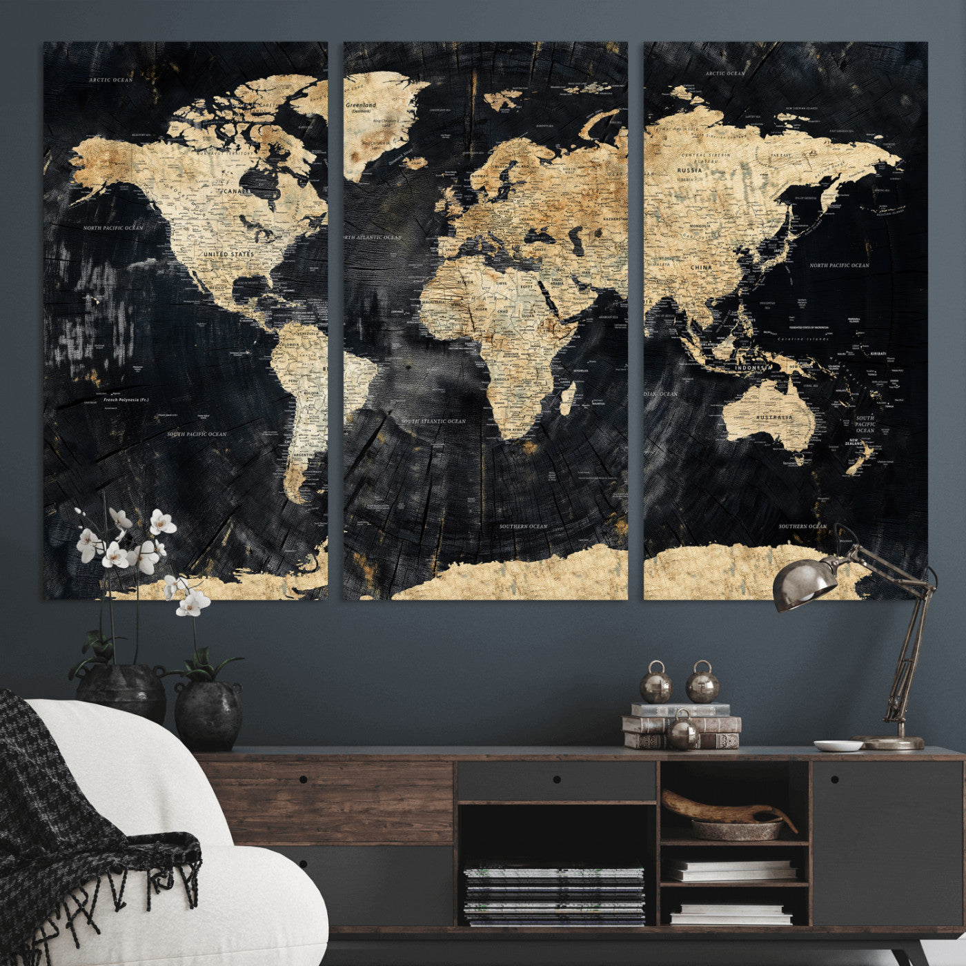 45535041-MGV-CV-36X24 - World Map Wall Art Canvas Print, Modern Decorative Framed Map Artwork Prints for Living Room, Office, Bedroom Wall Decor