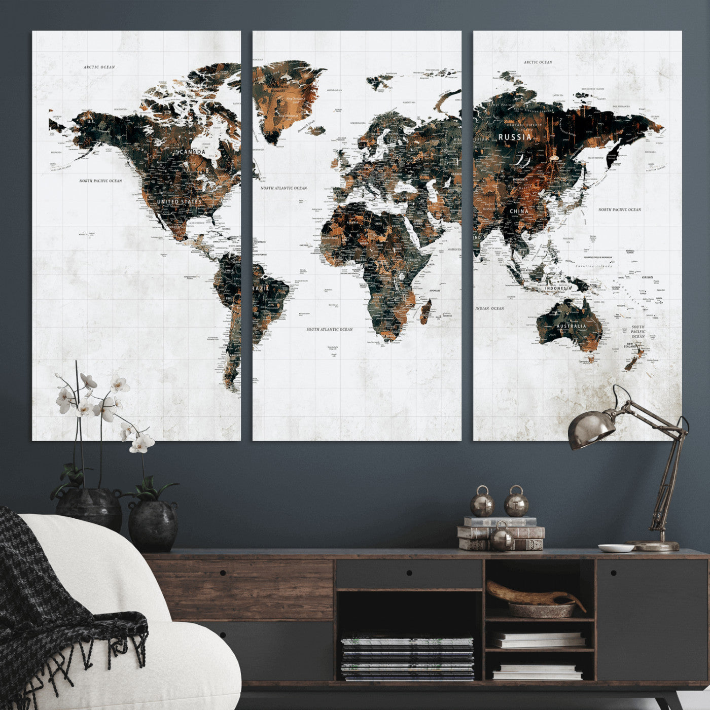 60008766-MGV-CV-36X24 - World Map Wall Art Canvas Print, Modern Decorative Framed Map Artwork Prints for Living Room, Office, Bedroom Wall Decor