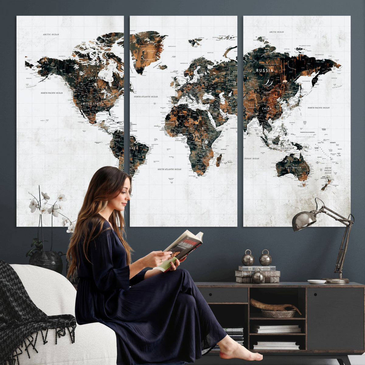 60008766-MGV-CV-36X24 - Large World Map Canvas Print – Framed Travel Map Wall Art