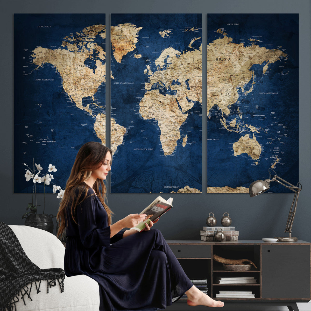 57503519-MGV-CV-36X24 - World Map Canvas Print – Framed Travel Map Wall Art for