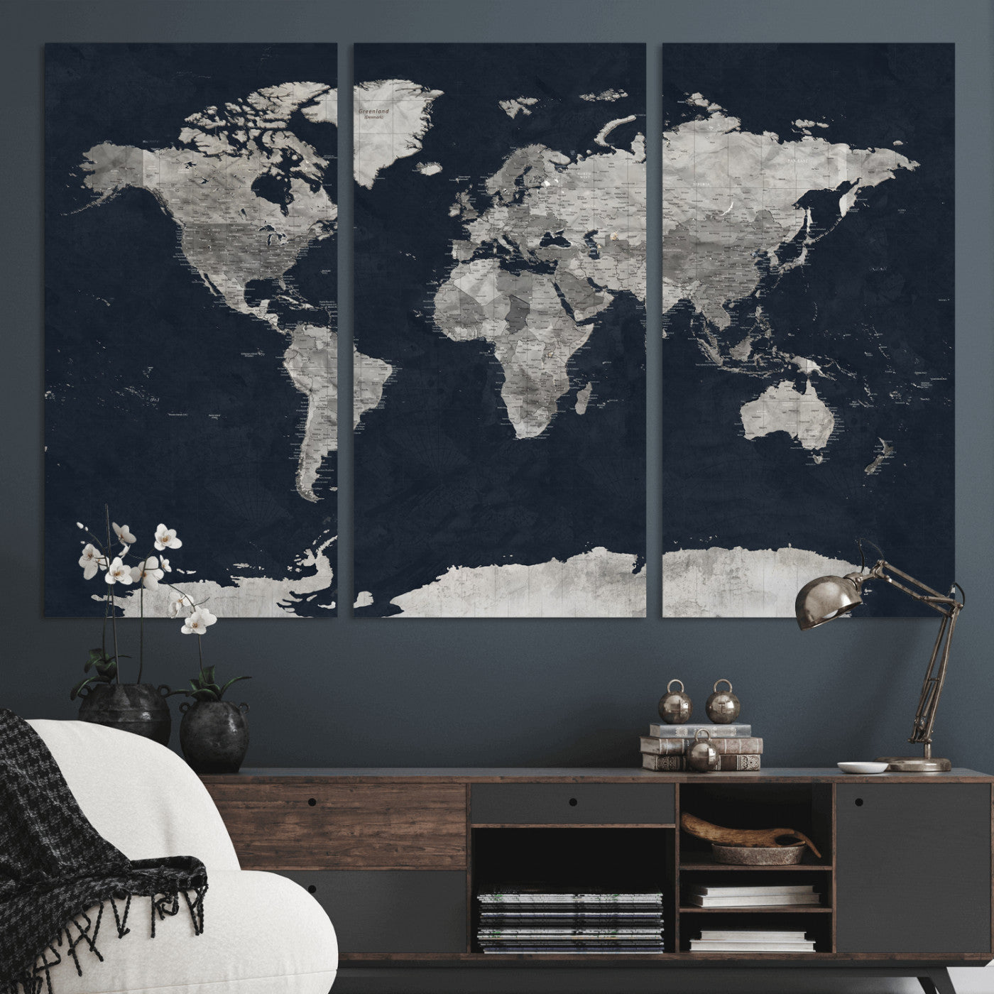 53886659-MGV-CV-36X24 - World Map Wall Art Canvas Print, Modern Decorative Framed Map Artwork Prints for Living Room, Office, Bedroom Wall Decor