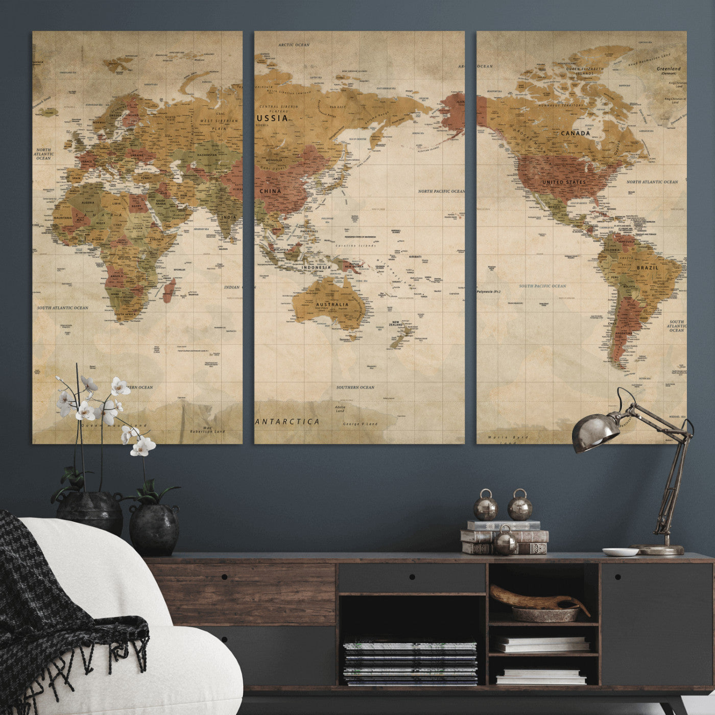 83478963-MGV-CV-36X24 - World Map Wall Art Canvas Print, Modern Decorative Framed Map Artwork Prints for Living Room, Office, Bedroom Wall Decor