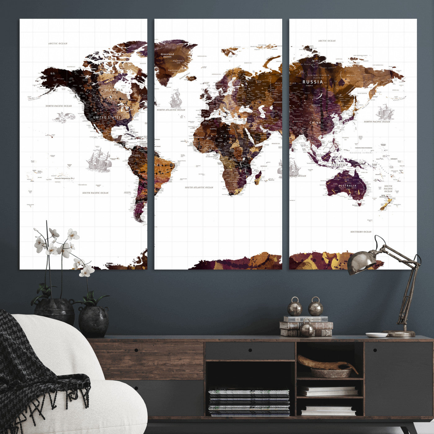 34792695-MGV-CV-36X24 - World Map Wall Art Canvas Print, Modern Decorative Framed Map Artwork Prints for Living Room, Office, Bedroom Wall Decor