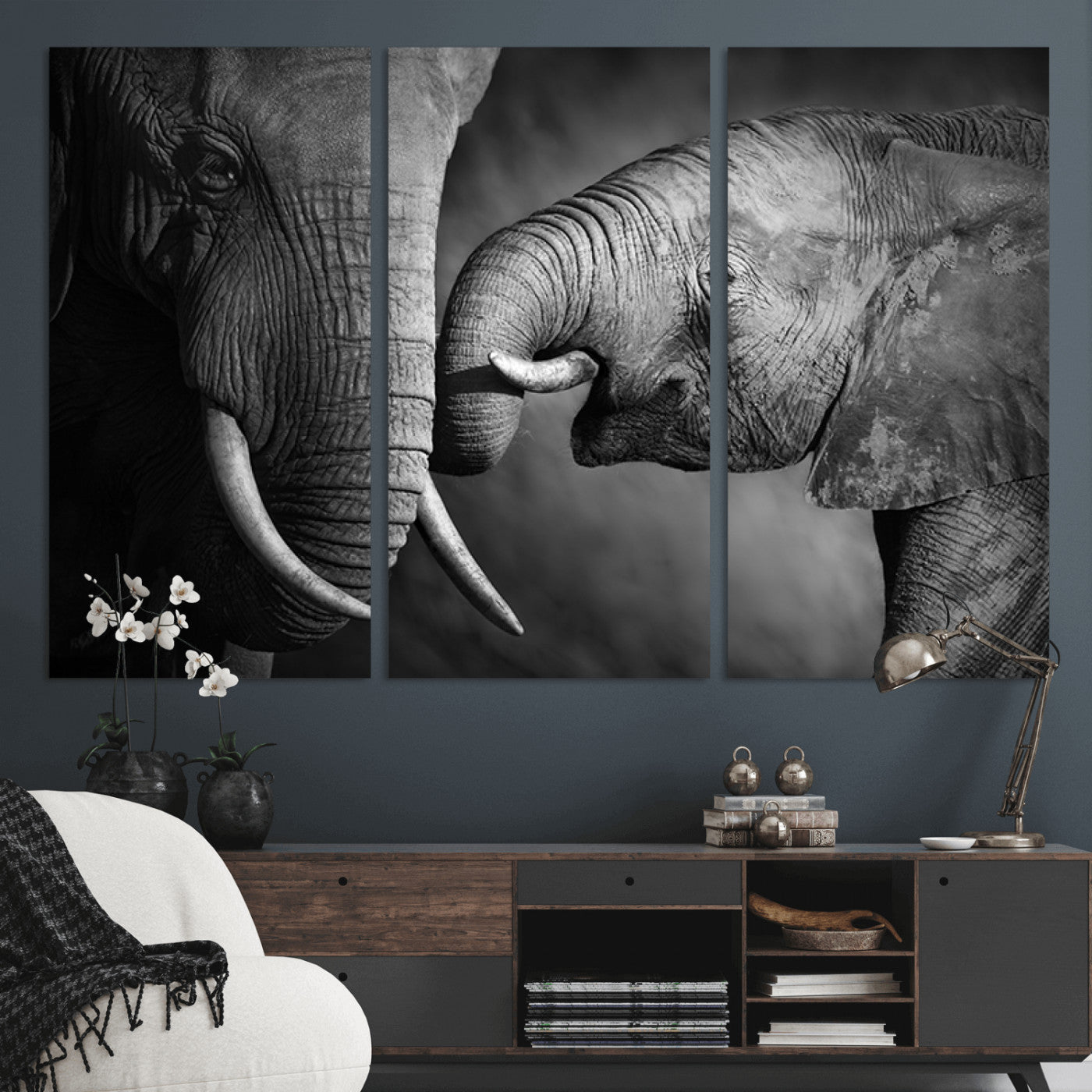 42691-MGV-CV-36X24-Elephant Family Wall Art Canvas, Framed Elephant Family Canvas Print