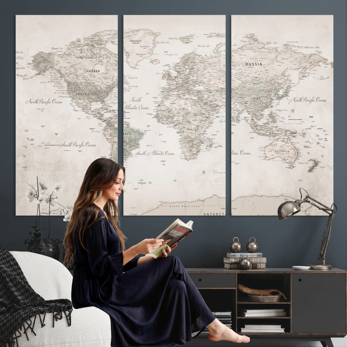 90355419-MGV-CV-36X24 - Antique Style World Map Canvas Print | Vintage Detailed World Map Art for Travel Lovers