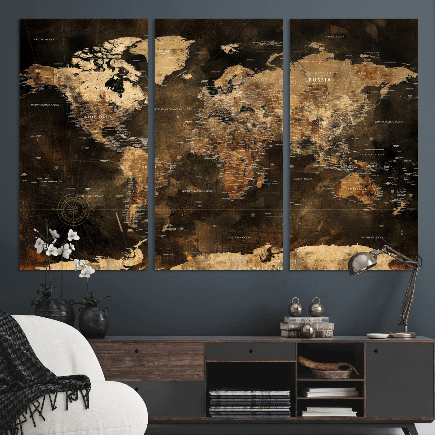 97742922-MGV-CV-36X24 - World Map Wall Art Canvas Print, Modern Decorative Framed Map Artwork Prints for Living Room, Office, Bedroom Wall Decor