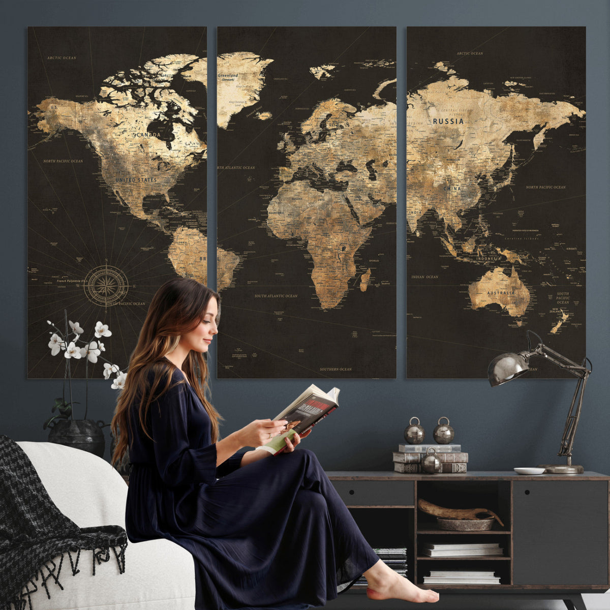 70985630-MGV-CV-36X24 - Framed World Map with Pin Canvas Print – Detailed World Map