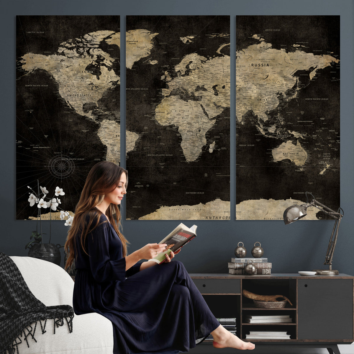 60653880-MGV-CV-36X24 - Push Pin World Map Canvas Wall Art Print, Interactive Travel