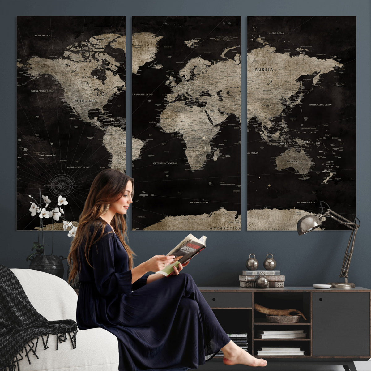 56225956-MGV-CV-36X24 - Detailed World Map Wall Art Print - Large Framed World Map