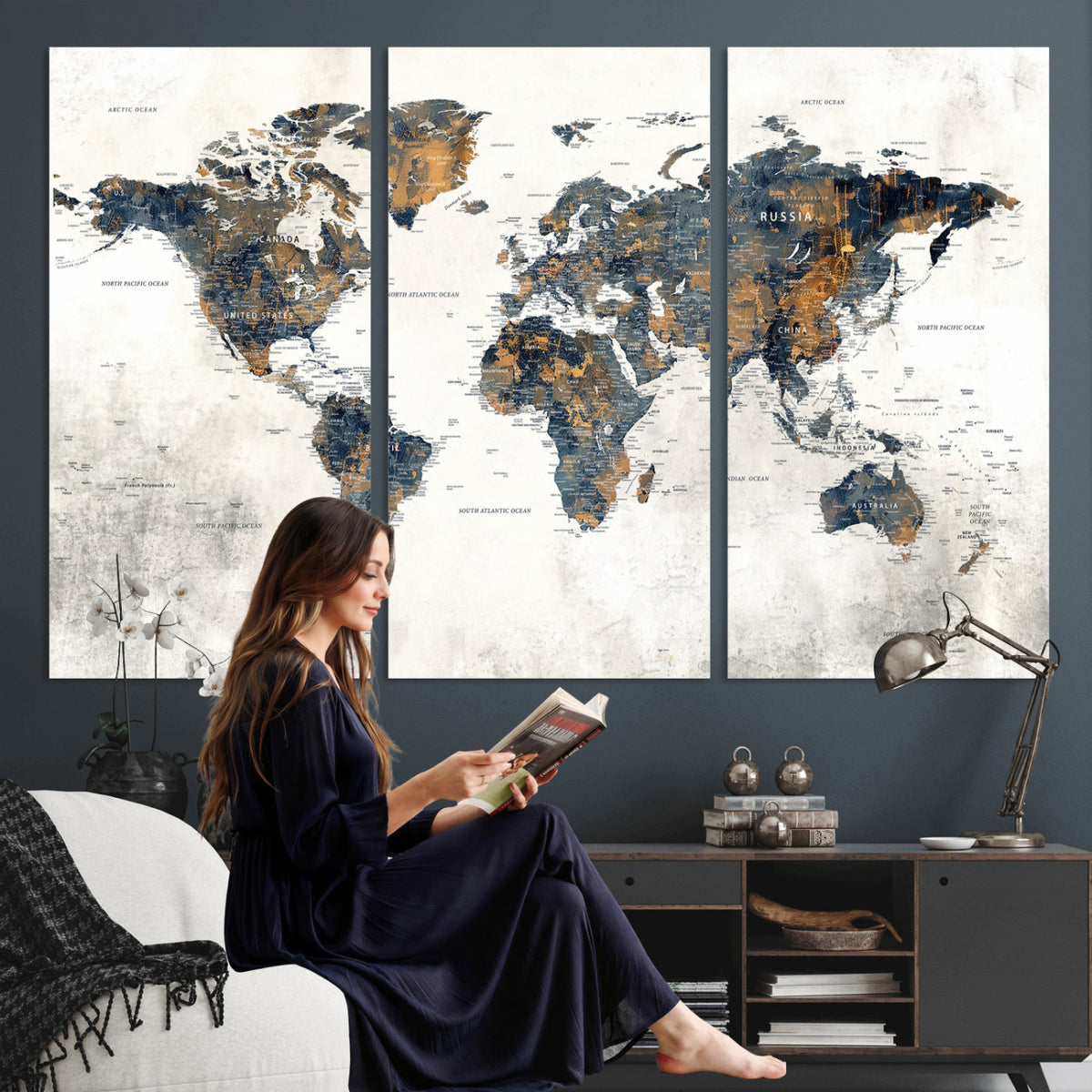 52451147-MGV-CV-36X24 - World Map Wall Art Canvas Print for Office Wall Decor