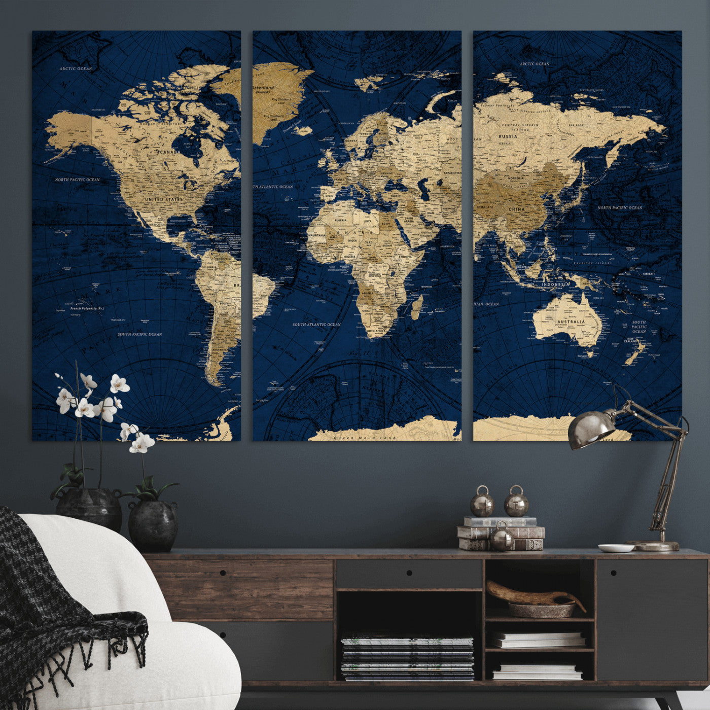 54770746-MGV-CV-36X24 - World Map Wall Art Canvas Print, Modern Decorative Framed Map Artwork Prints for Living Room, Office, Bedroom Wall Decor