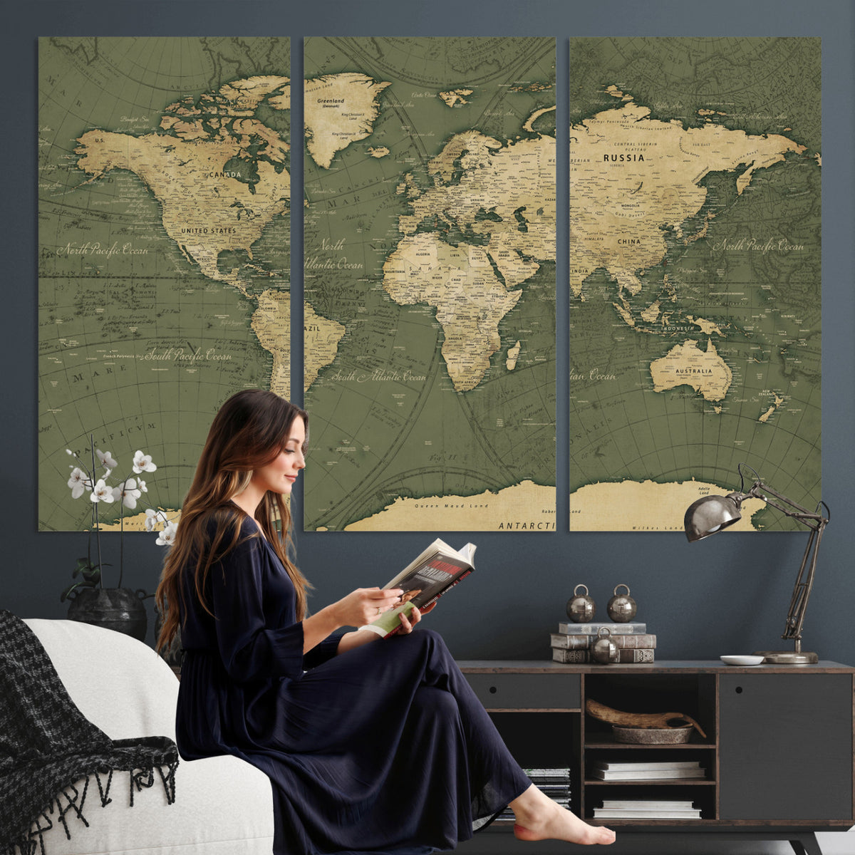 75846040-MGV-CV-36X24 - Large World Map Canvas Wall Art Print for Study Room Decor -