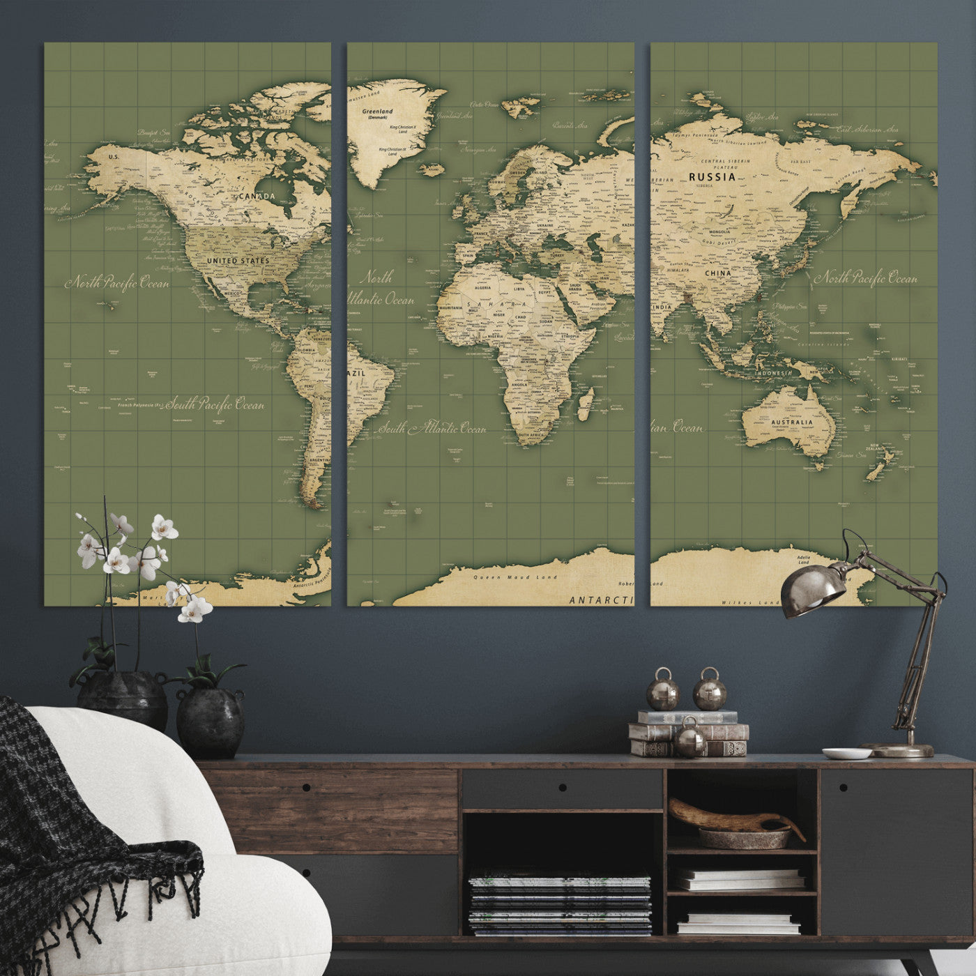 13750241-MGV-CV-36X24 - World Map Wall Art Canvas Print, Modern Decorative Framed Map Artwork Prints for Living Room, Office, Bedroom Wall Decor