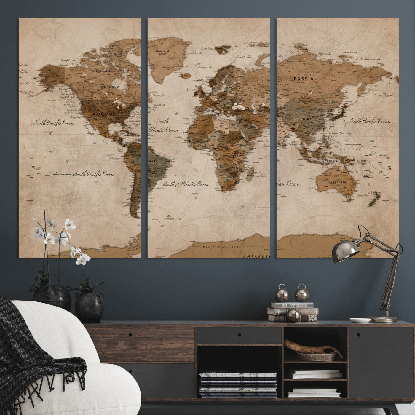 40064188-MGV-CV-36X24 - World Map Wall Art Canvas Print, Modern Decorative Framed Map Artwork Prints for Living Room, Office, Bedroom Wall Decor
