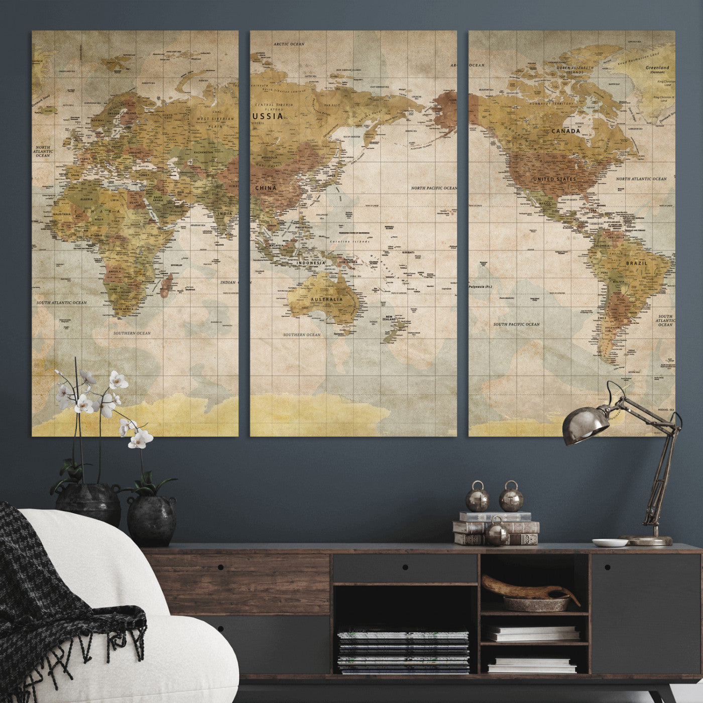 22305205-MGV-CV-36X24 - World Map Wall Art Canvas Print, Modern Decorative Framed Map Artwork Prints for Living Room, Office, Bedroom Wall Decor
