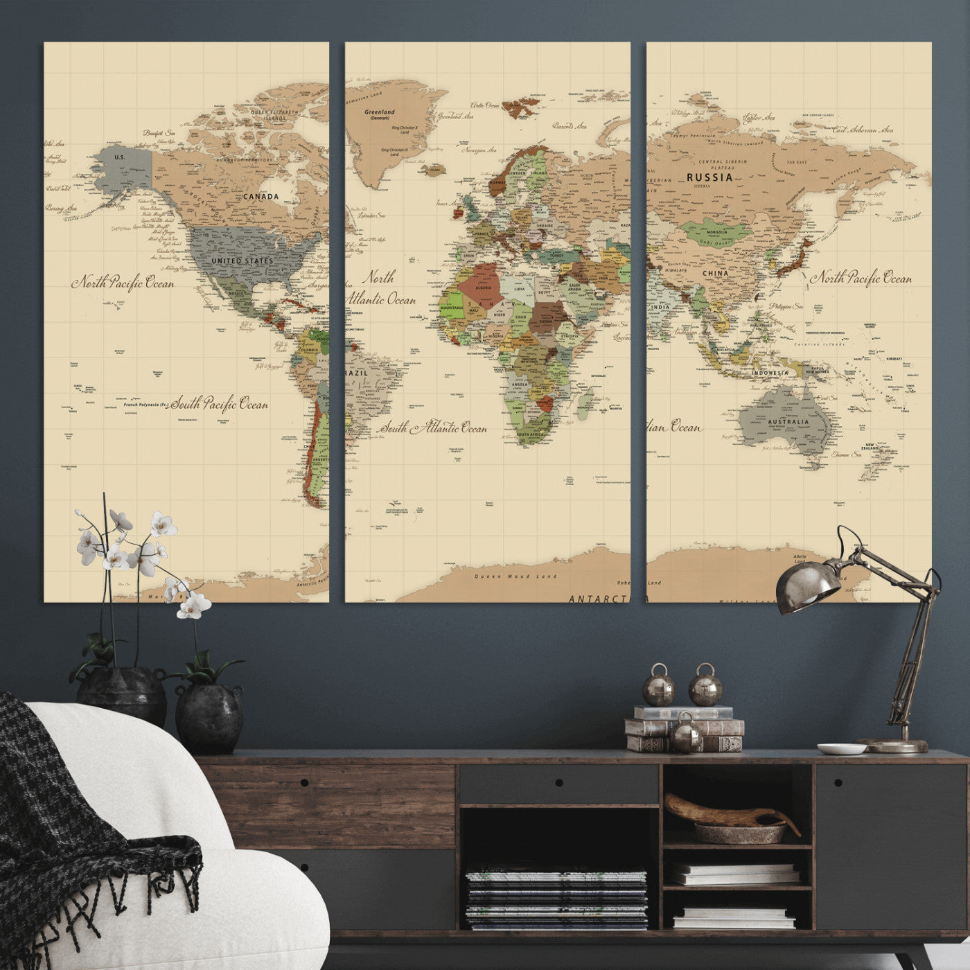 31407854-MGV-CV-36X24 - World Map Wall Art Canvas Print, Modern Decorative Framed Map Artwork Prints for Living Room, Office, Bedroom Wall Decor