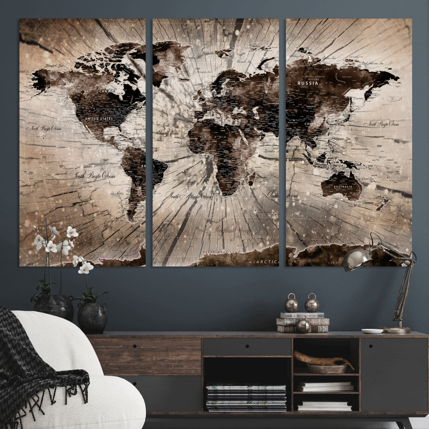 94623295-MGV-CV-36X24 - World Map Wall Art Canvas Print, Modern Decorative Framed Map Artwork Prints for Living Room, Office, Bedroom Wall Decor