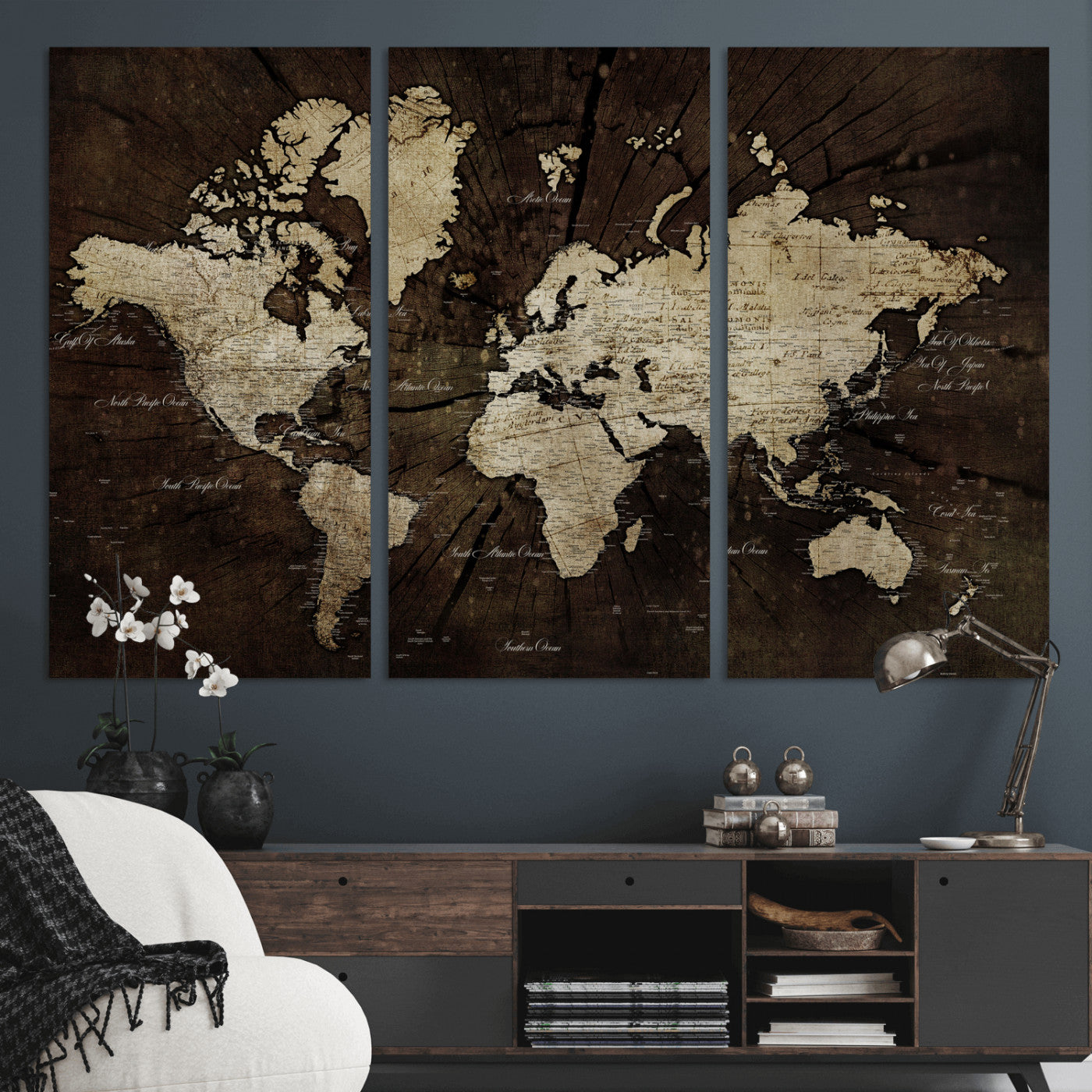 40991509-MGV-CV-36X24 - World Map Wall Art Canvas Print, Modern Decorative Framed Map Artwork Prints for Living Room, Office, Bedroom Wall Decor