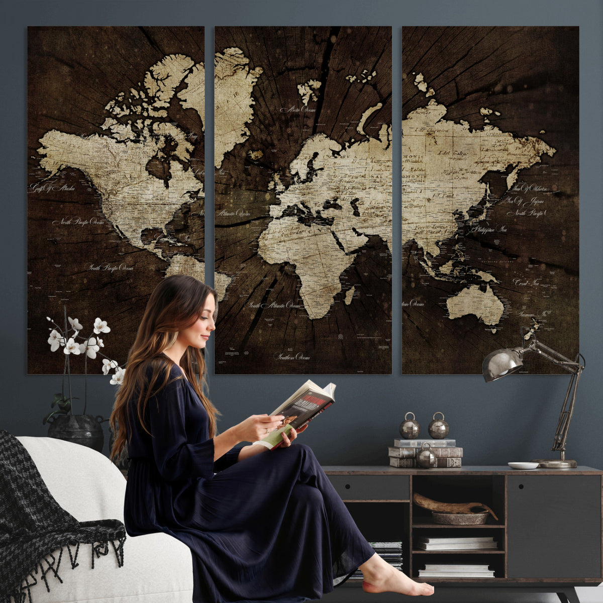 40991509-MGV-CV-36X24 - World Map Wall Art Canvas Print, Modern Decorative Framed Map Artwork Prints for Living Room, Office, Bedroom Wall Decor