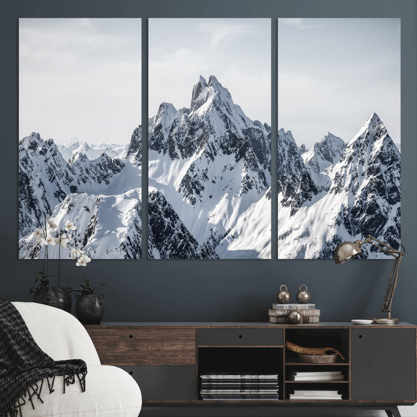 33126265-MGV-CV-36X24 - Snowy Mountain Range Canvas Print, Alpine Peaks Landscape Wall Art, Framed Canvas Ready to Hang