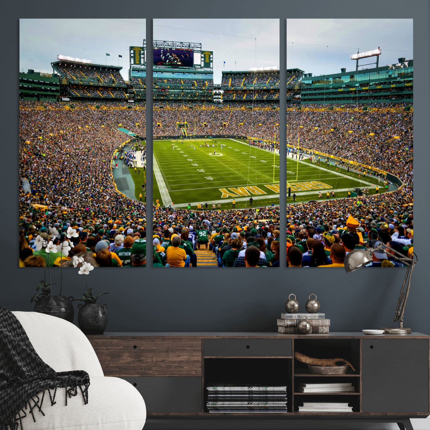 56521752-MGV-CV-36X24 - Green Bay Packers Stadium Wall Art Canvas Print, Lambeau Field Football Stadium Artwork, Framed Wall Art Ready to Hang