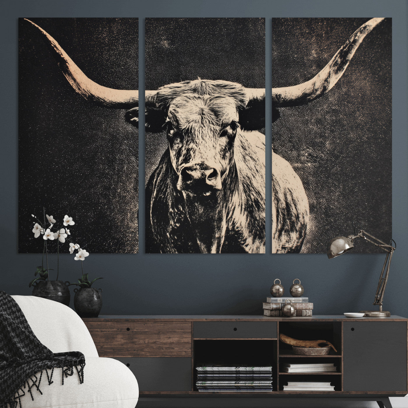 27394218-MGV-CV-36X24 - Vintage Texas Longhorn Bull Wall Art Canvas Print, Cow Portrait Photography Print, Framed Wall Art Ready to Hang