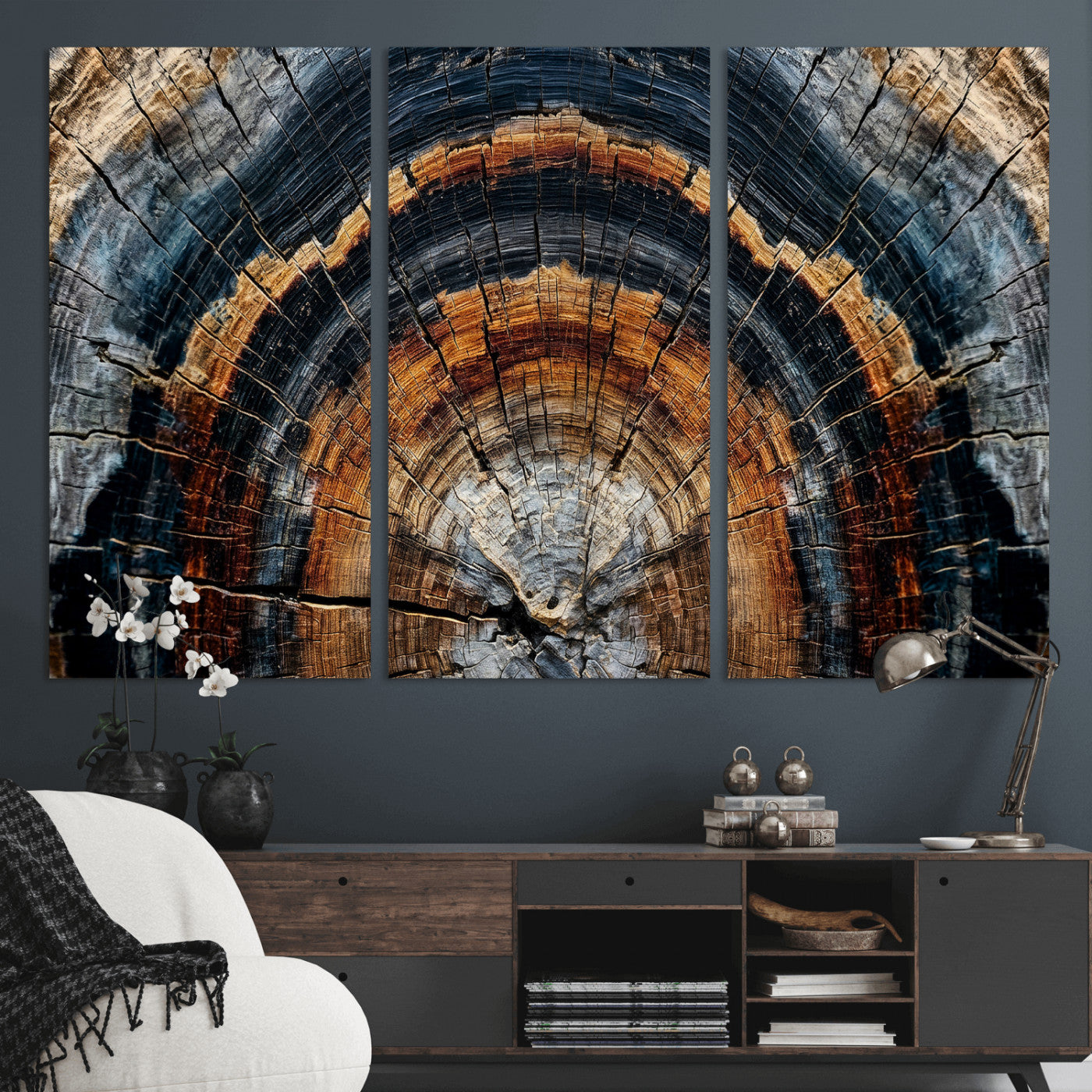 92693966A-MGV-CV-36X24 - Abstract Wood Grain Canvas Print, Tree Ring Pattern Wall Art, Framed Canvas Ready to Hang