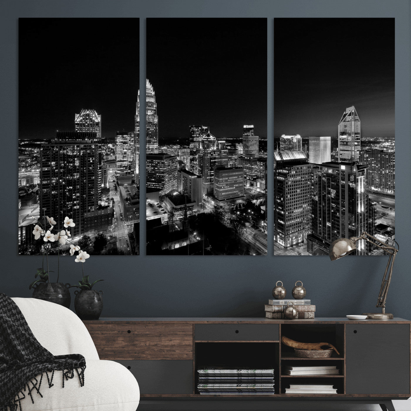 68329345-MGV-CV-36X24 - Atlanta Skyline Wall Art Canvas Print, Atlanta Downtown Night Cityscape Print for Modern Urban Wall Decor