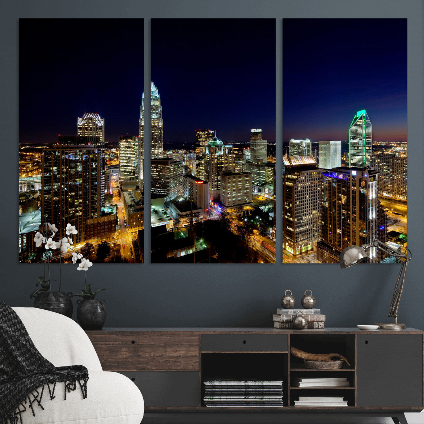 47163738-MGV-CV-36X24 - Atlanta Skyline Wall Art Canvas Print, Atlanta Downtown Night Cityscape Print for Modern Urban Wall Decor
