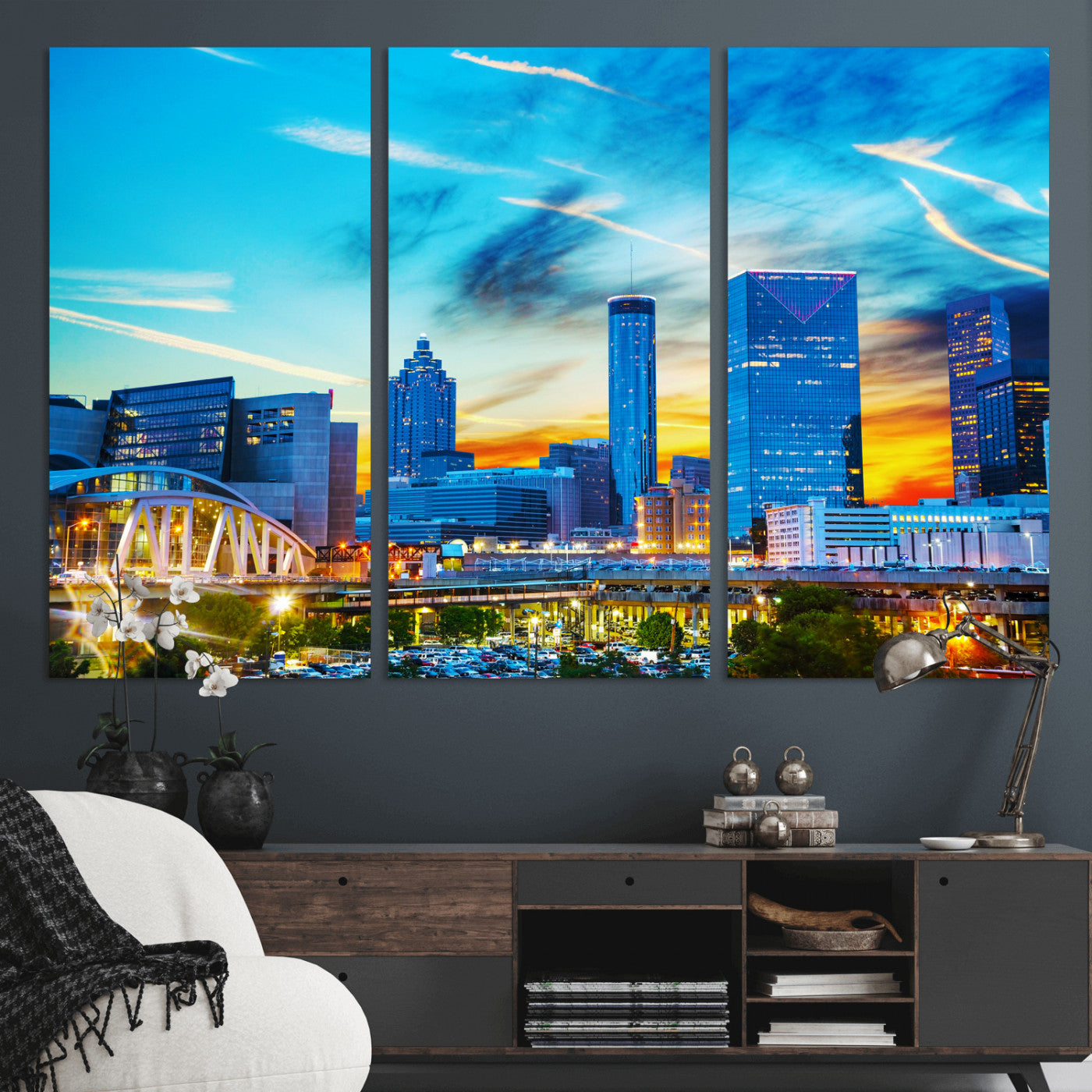 23097797-MGV-CV-36X24 - Atlanta Skyline Wall Art Canvas Print, Atlanta Downtown Night Cityscape Print for Modern Urban Wall Decor