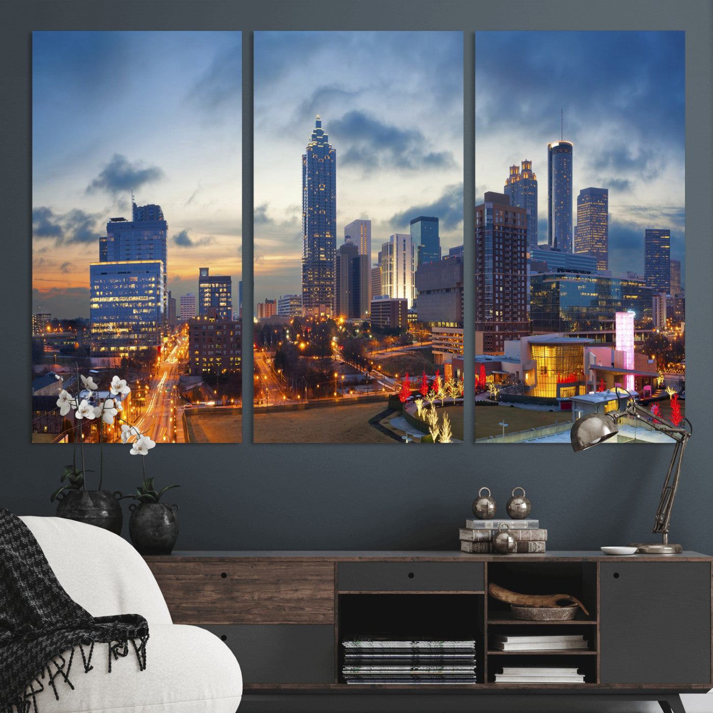 18461309-MGV-CV-36X24 - Atlanta Skyline Wall Art Canvas Print, Atlanta Downtown Night Cityscape Print for Modern Urban Wall Decor