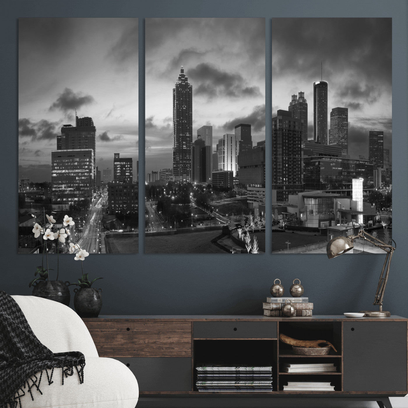91959506-MGV-CV-36X24 - Atlanta Skyline Wall Art Canvas Print, Atlanta Downtown Night Cityscape Print for Modern Urban Wall Decor