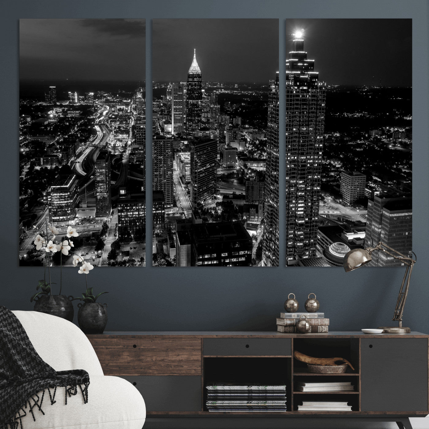 56773510-MGV-CV-36X24 - Atlanta Skyline Wall Art Canvas Print, Atlanta Downtown Night Cityscape Print for Modern Urban Wall Decor