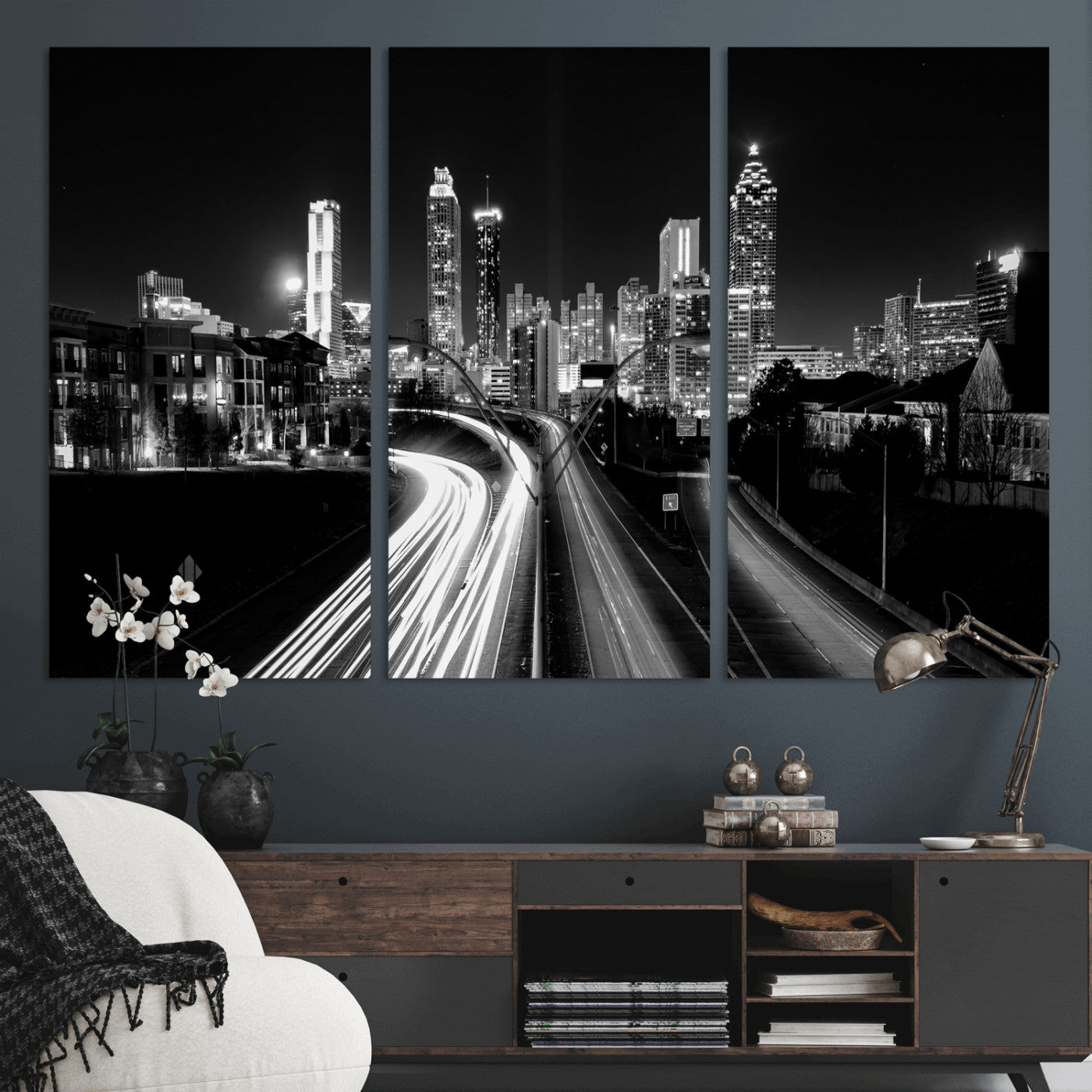 80330064-MGV-CV-36X24 - Atlanta Skyline Wall Art Canvas Print, Atlanta Downtown Night Cityscape Print for Modern Urban Wall Decor