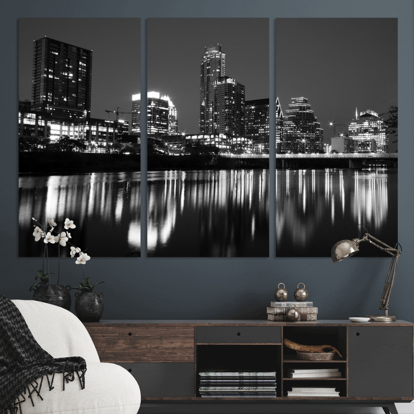 38129554-MGV-CV-36X24 - Austin Skyline Wall Art Canvas Print, Austin Downtown Night Cityscape Print for Modern Urban Wall Decor
