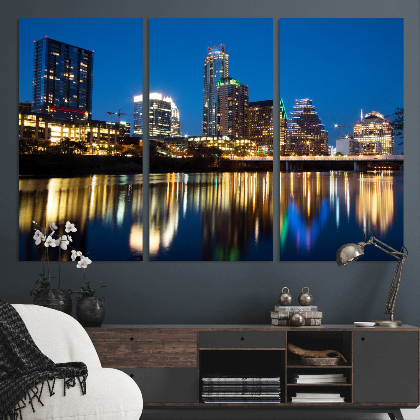 21916206-MGV-CV-36X24 - Austin Skyline Wall Art Canvas Print, Austin Downtown Night Cityscape Print for Modern Urban Wall Decor