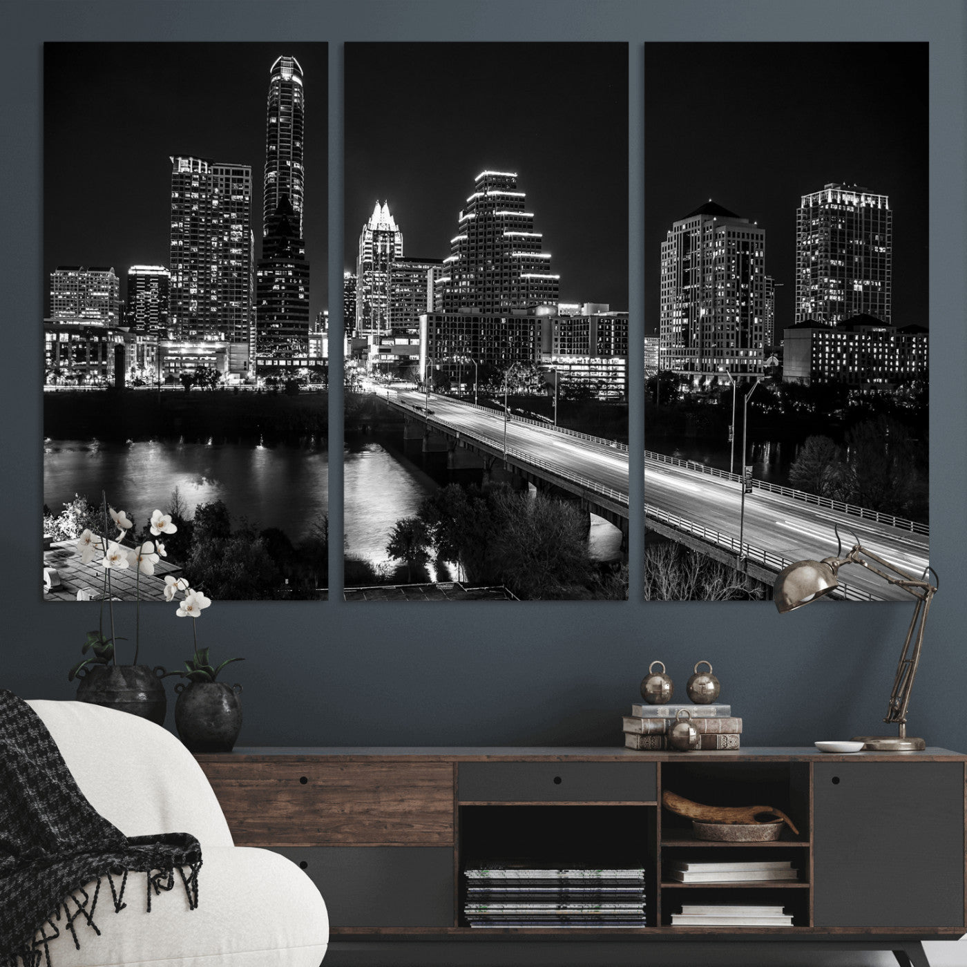 37531750-MGV-CV-36X24 - Austin Skyline Wall Art Canvas Print, Austin Downtown Night Cityscape Print for Modern Urban Wall Decor